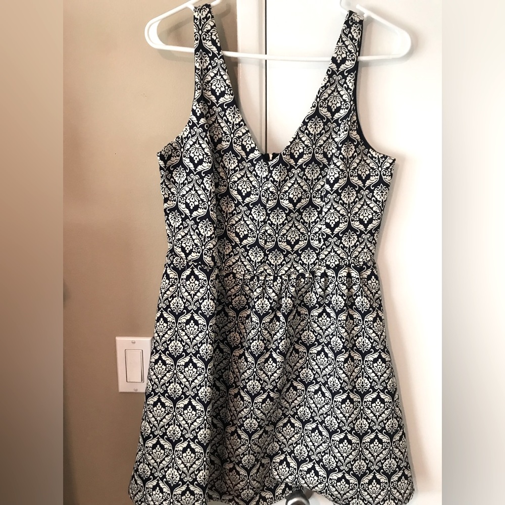 June & Ivy navy and white damask dress